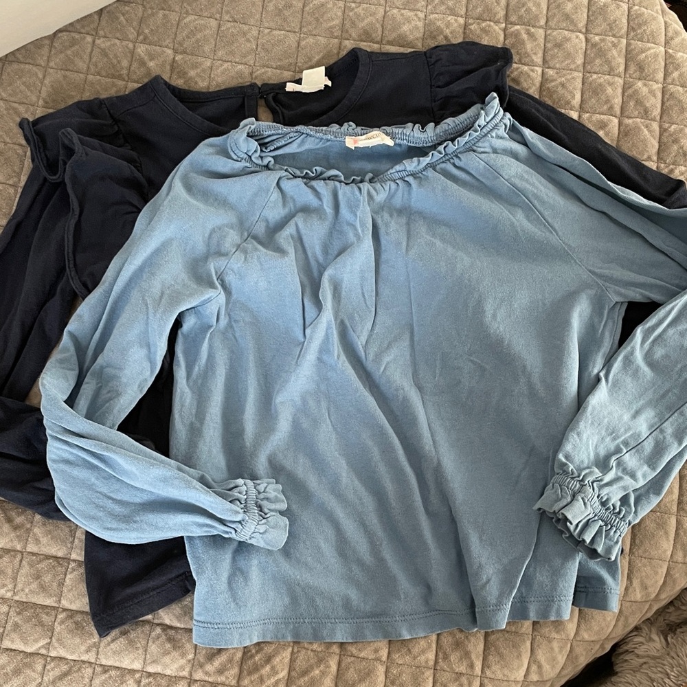 Crewcuts Navy and Light Blue Ruffle Tops